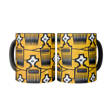 2 african pattern coffee mugs side by side