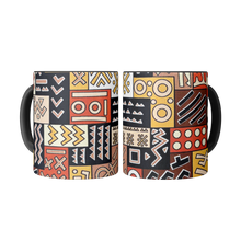 2 abstract xo african pattern coffee mugs side by side