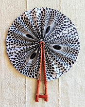 White Black African Fabric Folding Hand Fan