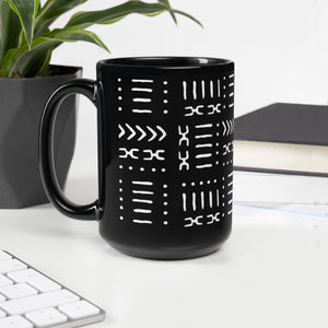 15 oz Black White Mud Cloth Pattern Coffee Mug