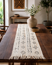 White Black Mud Cloth Table Runner/Scarf Ornate Pattern