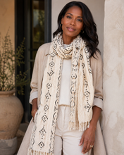 White Black Mud Cloth Table Runner/Scarf Ornate Pattern
