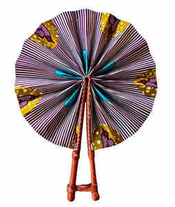 Éventail pliant en tissu Ankara jaune bleu rouge