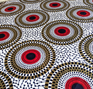 White Black Red Ankara Fabric 2.5 Yards