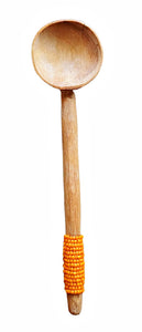 Olive Wood Sugar Spoon Orange Bead Handle