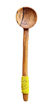 Olive Wood Sugar Spoon Yellow Bead Handle