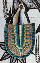 {Imperfections} Olive Green Blue Woven African Wall Hand Fan