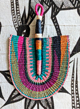 Pink Teal Woven African Hand Wall Fan