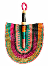 Pink Teal Woven African Hand Wall Fan