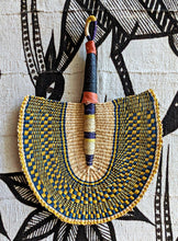 {Imperfections} Green Yellow Woven African Hand Fan
