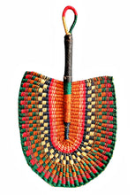 Earthy Green Orange Woven African Hand Wall Fan