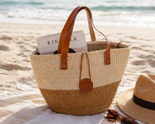 Handwoven Kenyan Kiondoo Sisal Shoulder Bag – White & Natural Leather Handles