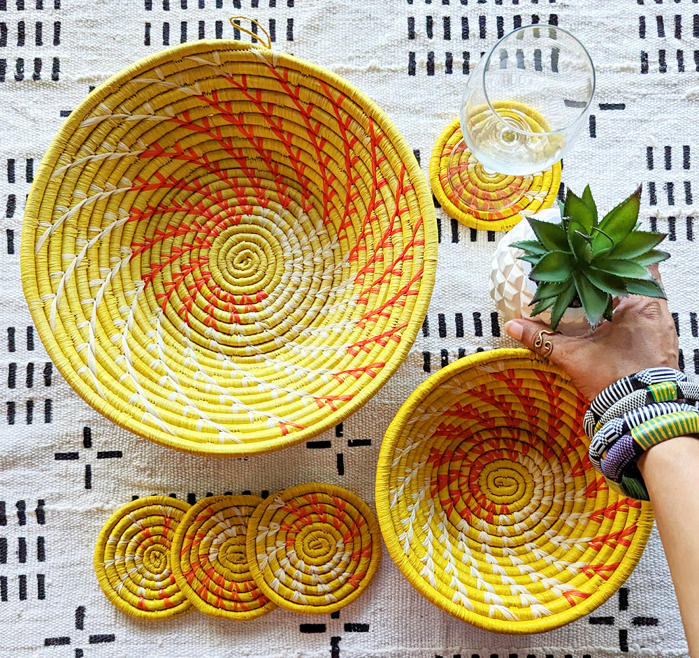 Yellow African Baskets & Coasters Gift Set