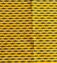 Yellow Navy Blue African Print Fabric 2 Yards