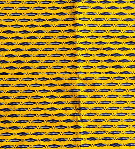 Yellow Navy Blue African Print Fabric 2 Yards