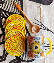 Yellow Woven Coasters + Orange Bead Wood Spoon Set