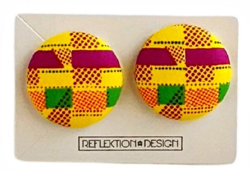 Ankara African Print Fabric Button Earrings
