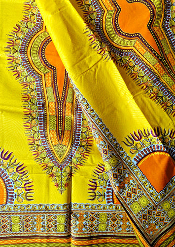 Yellow Orange African Print Fabric Dashiki Design 1.5 Yards
