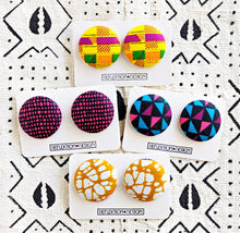 Fuchsia Navy Blue Ankara Fabric Button Earrings