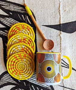 Yellow African Pattern Mug Coasters Spoon Gift Set