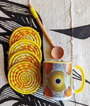 Yellow Woven Coasters + Orange Bead Wood Spoon Set