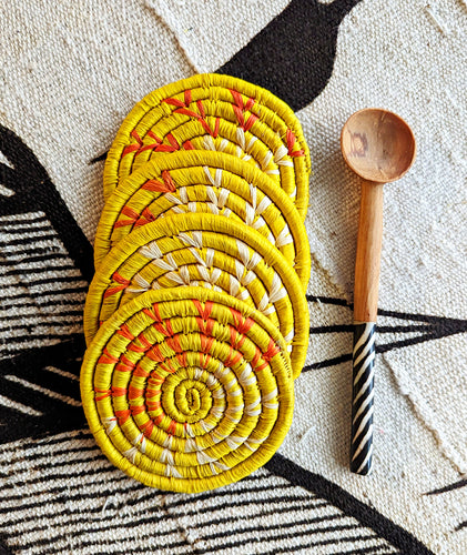 Yellow Woven Coasters + Batik Wood Spoon Set