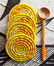 Yellow Woven Coasters + Orange Bead Wood Spoon Set