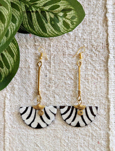 Zebra Moon Brass Wrapped Bone African Earrings