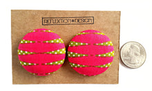 Pink Green Ankara Fabric Button Earrings
