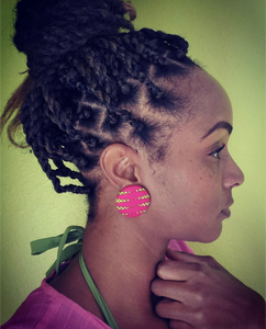 pink-green-african-fabric-button-earrings-on-black-women