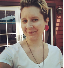 pink-green-african-print-button-earrings-worn-with-white-tshirt