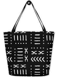 Black White Mud Cloth Pattern Large Tote Bag