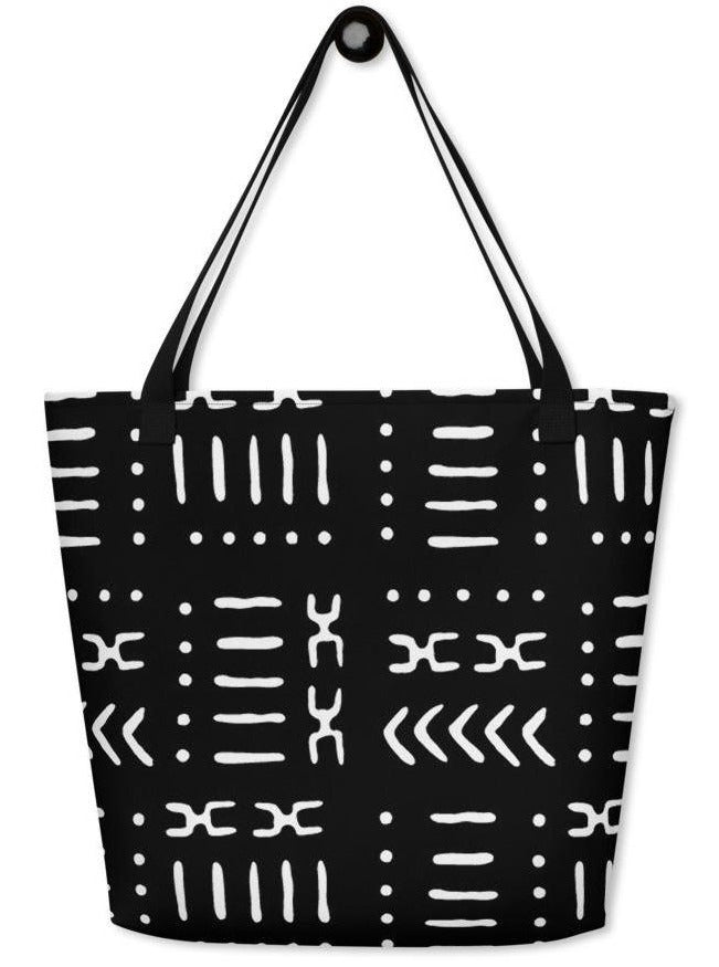 Black White Mud Cloth Pattern Large Tote Bag