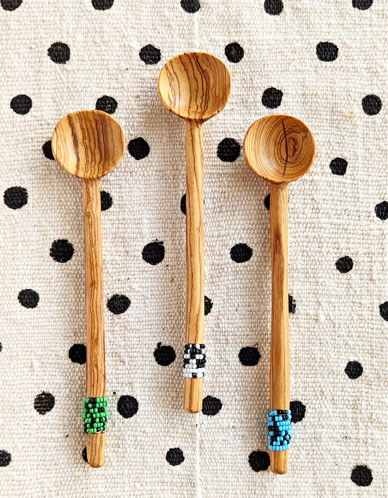 Olive Wood Spoon Green Black Bead Handle – Reflektion Design