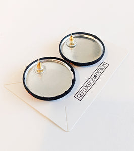 Black Cowrie Shell Ankara Fabric Button Earrings