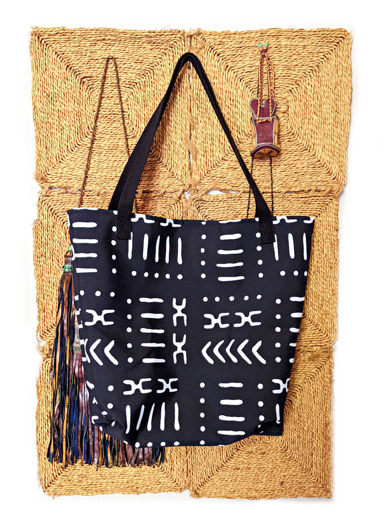 XL Black White Mud Cloth Pattern Tote Bag – Reflektion Design