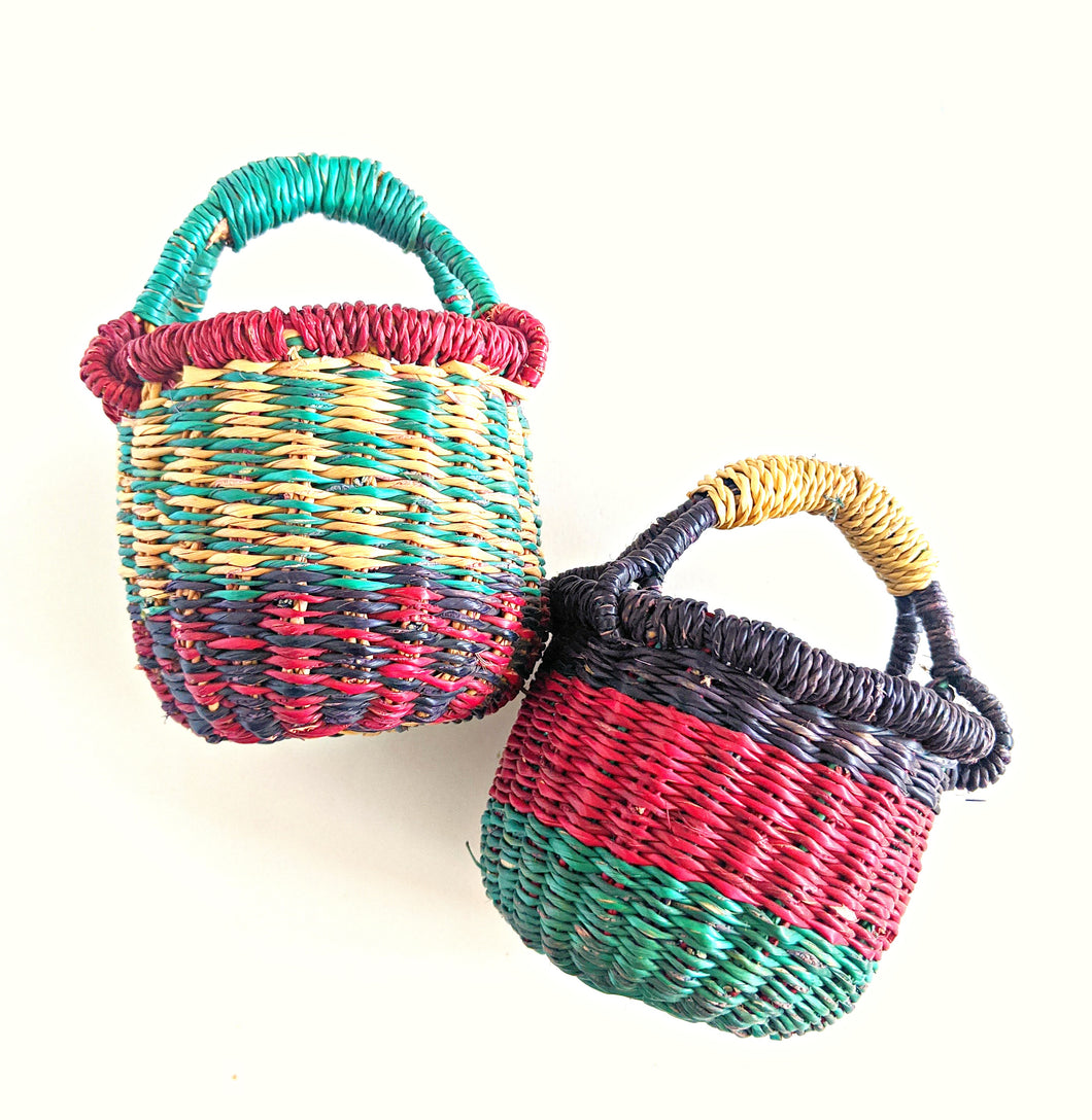 African Mini Bolga Baskets with Handles - Set of 2