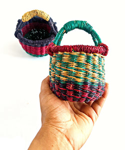 African Mini Bolga Baskets with Handles - Set of 2