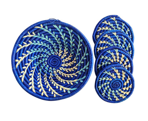 Small Blue Basket + Drink Coasters Set