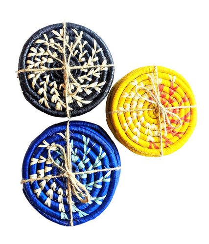 Blue Yellow or Black Woven Coaster Sets