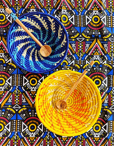 Petit panier africain tressé bleu