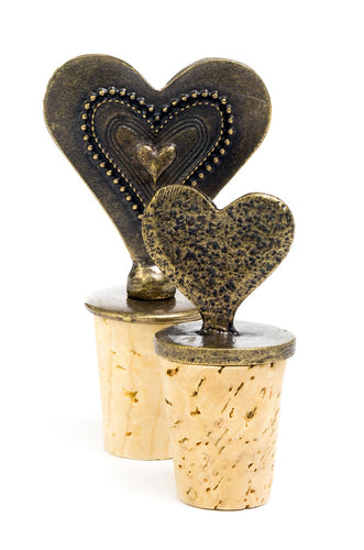 Brass Hearts Wine Bottle Cork Set