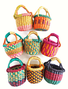 African Mini Bolga Baskets with Handles - Set of 2