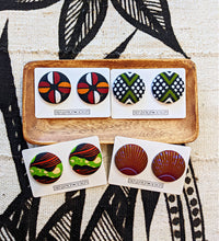 Black Cowrie Shell Ankara Fabric Button Earrings