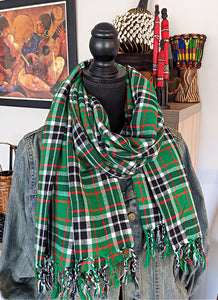green-black african throw shawl fringe thick