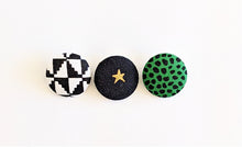 Green Black White African Print Fabric Jacket Pin Set