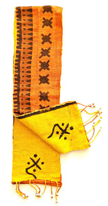 light yellow orange black geometricpattern mud cloth scarf