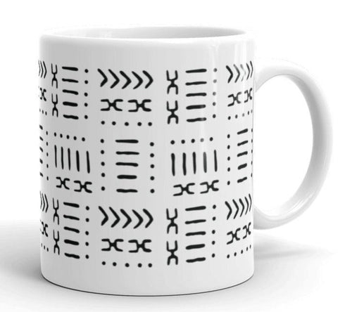 White Black Mud Cloth Pattern Coffee Mug