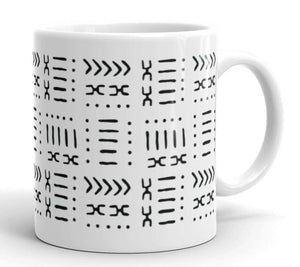 White Black Mud Cloth Pattern Coffee Mug