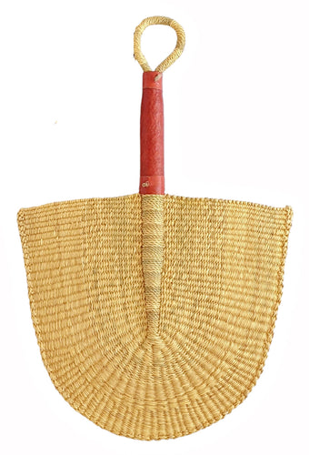 Natural Woven Fan Brown Leather Handle